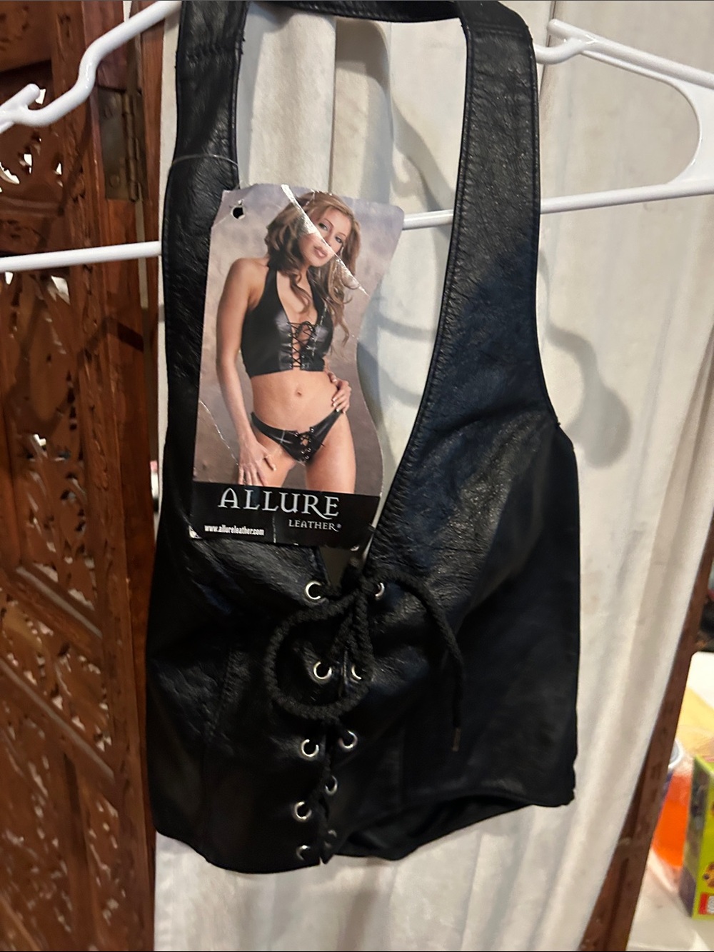 Allure Black Faux Leather Lace-Up Halter Top